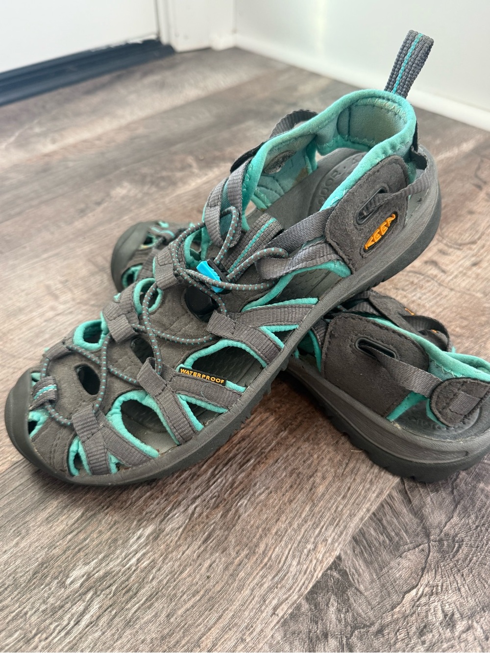 KEEN Women's Waterproof Sport Sandals in Charcoal & Teal 8